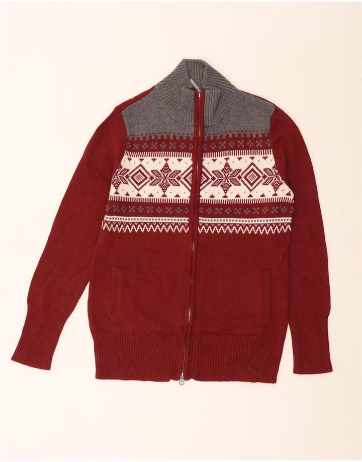 Eddie Bauer Maglione cardigan da uomo in cotone Fair Isle bordeaux medio invernale