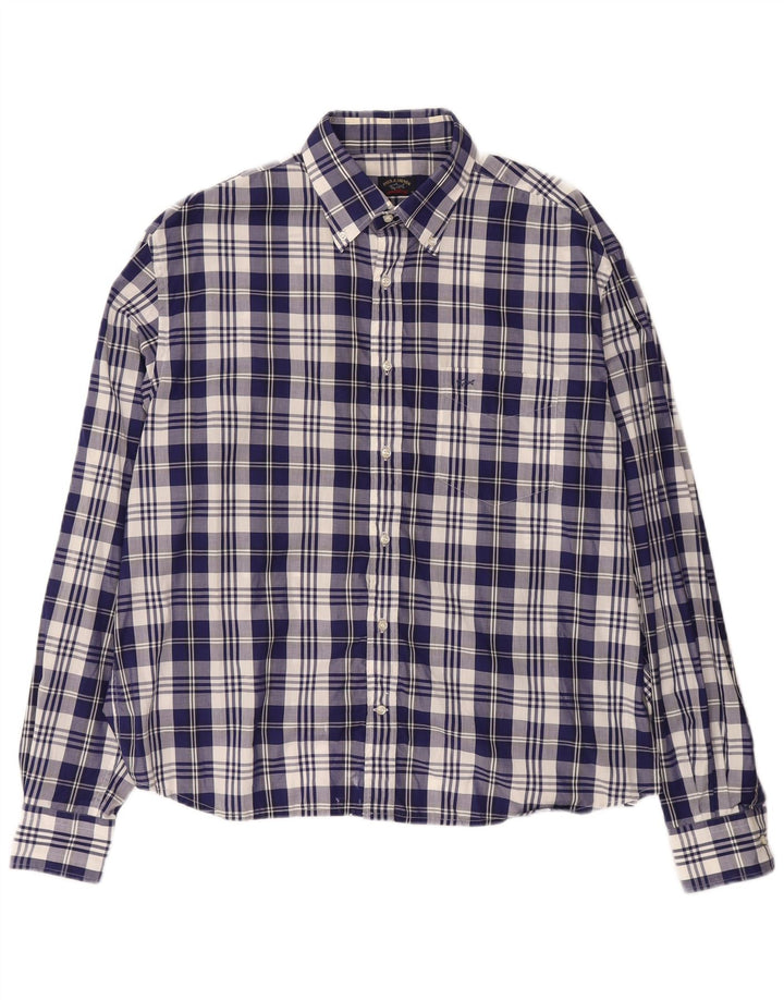 PAUL & SHARK Mens Shirt Size 44 XL Navy Blue Check