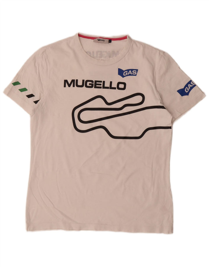 T-shirt grafica da uomo Gas Top grande in cotone bianco