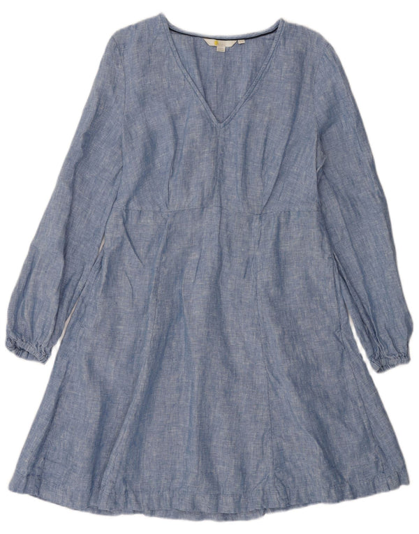 Abito a trapezio a maniche lunghe da donna Boden UK 10 piccolo lino blu