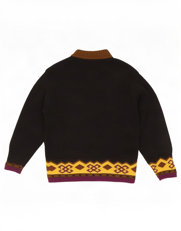 Maglione da uomo Sisley con collo alto e lana Fair Isle nera media