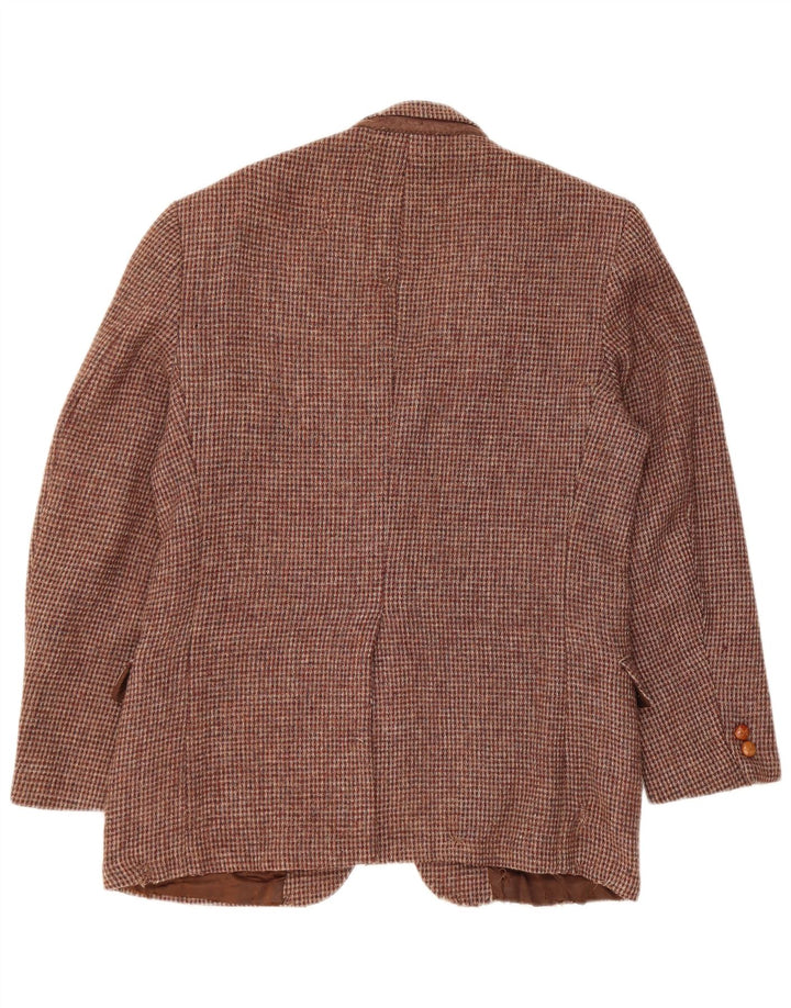Giacca blazer da uomo a 2 bottoni Harris Tweed UK 36 piccolo pied de poule marrone