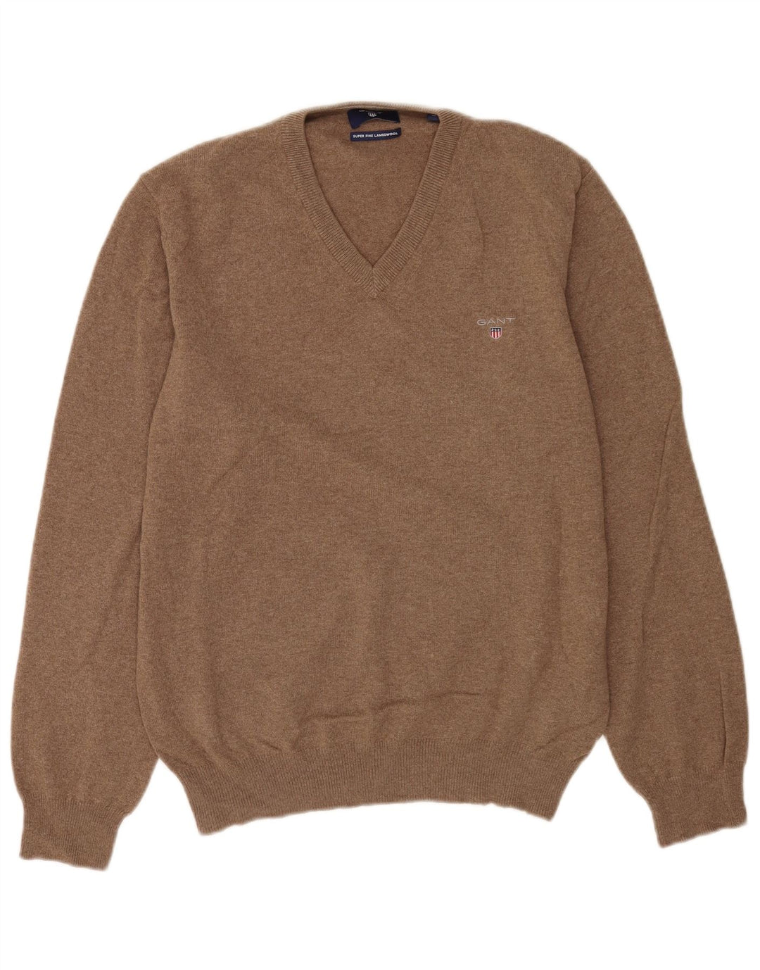 Gant Maglione da uomo con scollo a V in lana d'agnello marrone medio