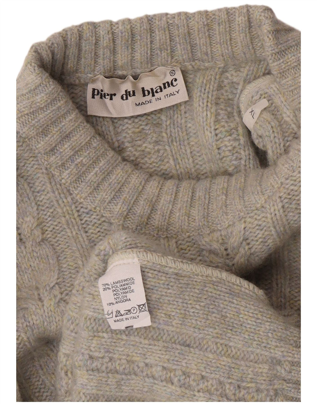 Maglione girocollo da uomo vintage in lana d'agnello chiazzata grigia XL