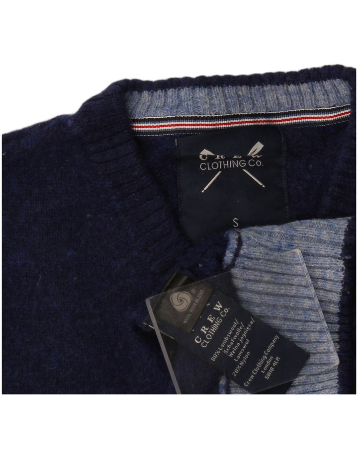 Crew Clothing Maglione da uomo con scollo a V piccolo in lana d'agnello blu navy