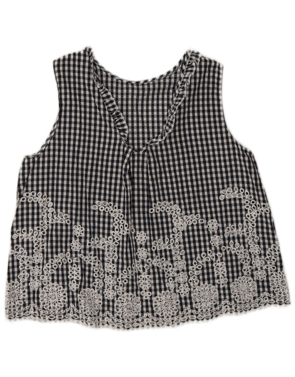 Top corto senza maniche da donna Zara UK 6 XS blu navy a quadretti