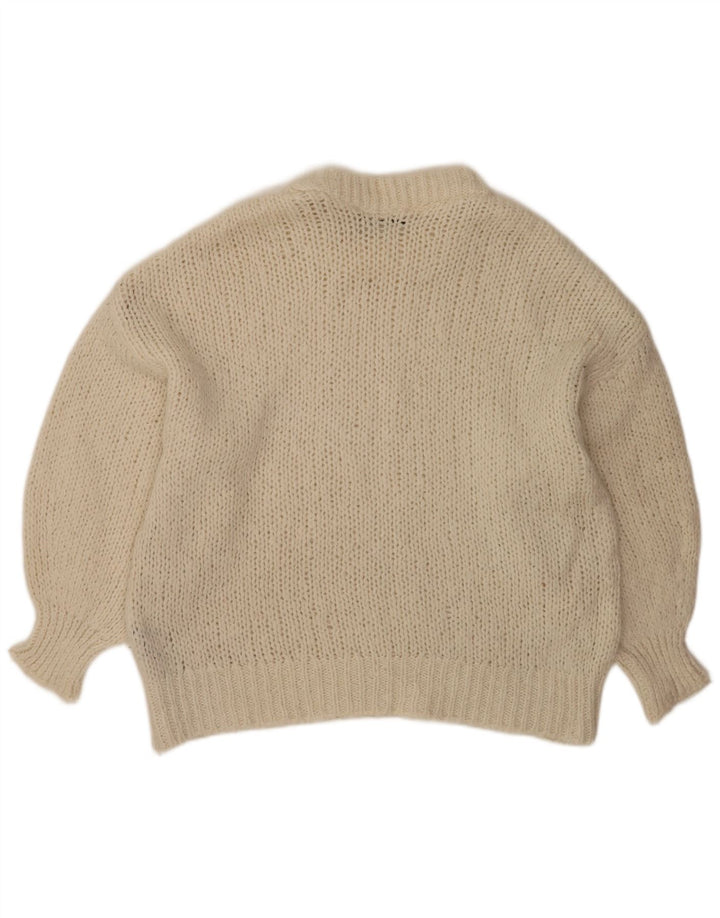 Maglione maglione girocollo oversize da donna Zara UK 10 piccolo bianco sporco