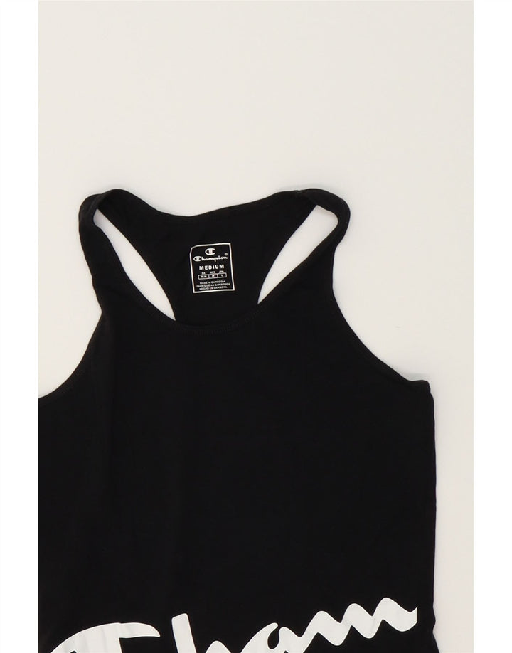 CHAMPION Womens Graphic Vest Top UK 12 Medium Black Vintage Champion and Second-Hand Champion from Messina Hembry 