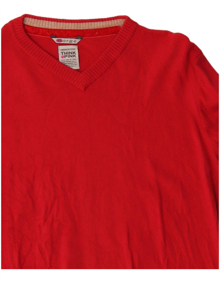 Maglione maglione con scollo a V da donna Think Pink XL in lana rossa