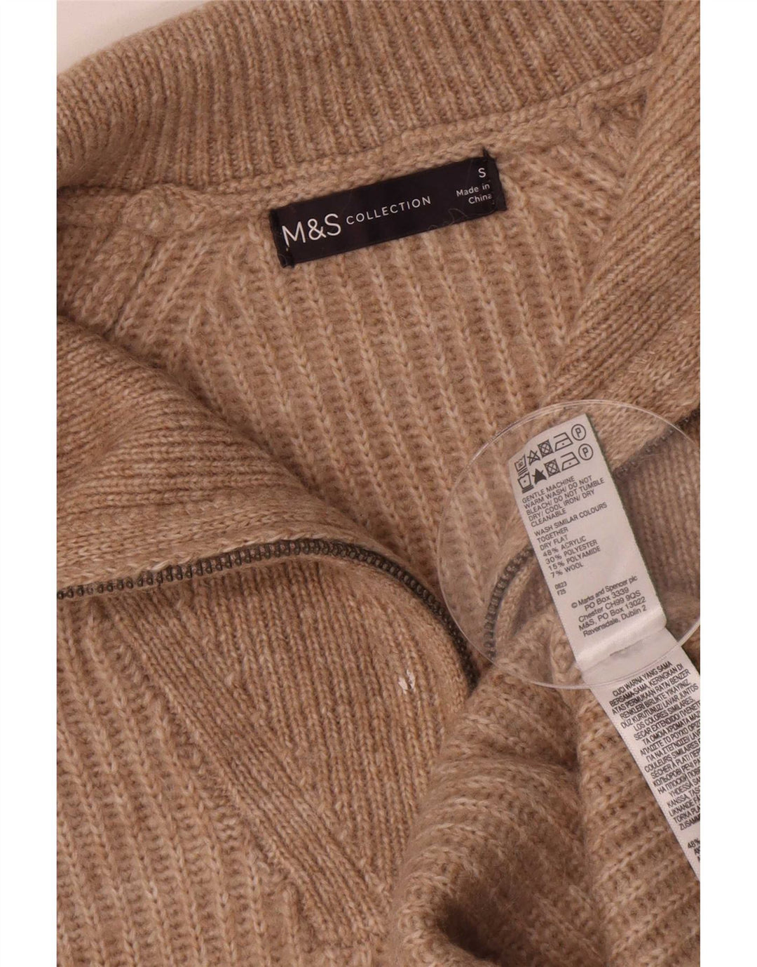 Maglione da donna Marks & Spencer con zip e collo UK 10 piccolo marrone screziato