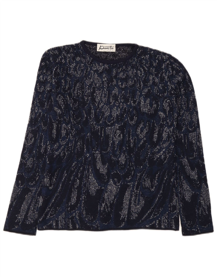 Top da donna vintage a maniche lunghe UK 8 Small Navy Blue Tie Dye