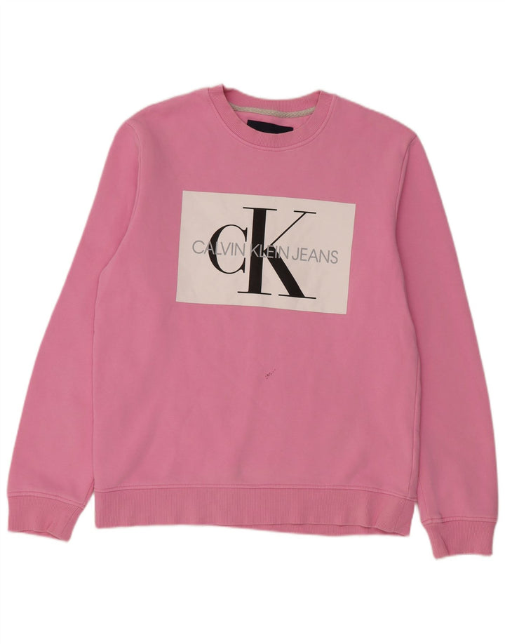 Felpa grafica da donna Calvin Klein Jeans Jumper UK 14 Rosa medio