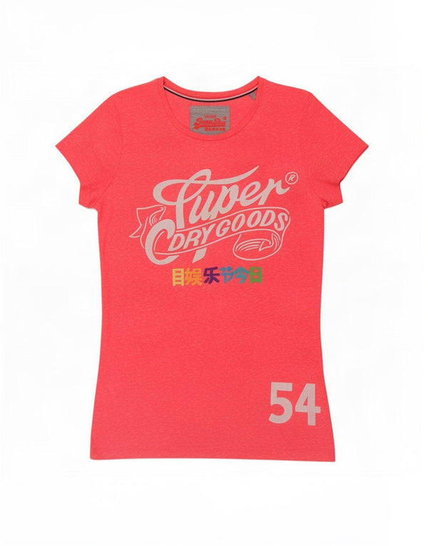 T-shirt grafica da donna Superdry Top UK 12 Poliestere mélange rosa medio