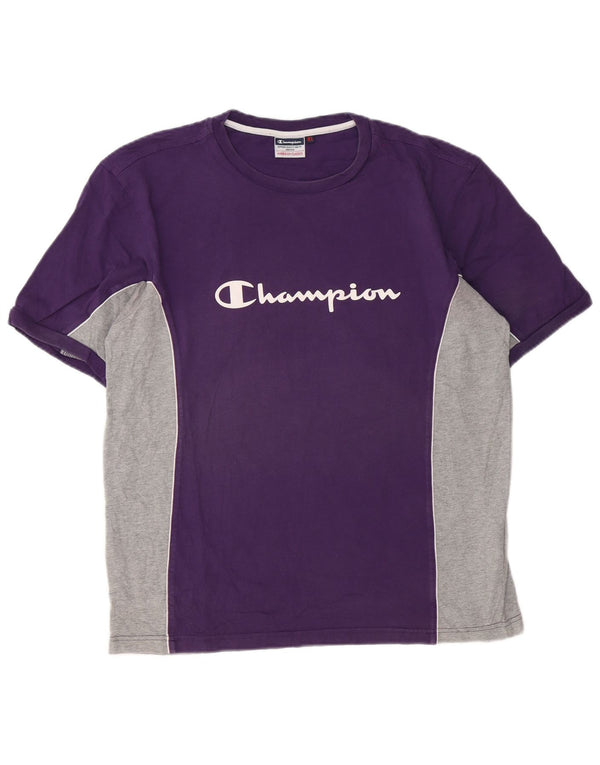 T-shirt grafica da uomo Champion Top XL in cotone color block viola