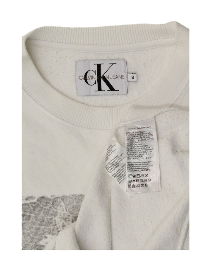 Felpa grafica da donna Calvin Klein maglione UK 10 piccolo cotone bianco