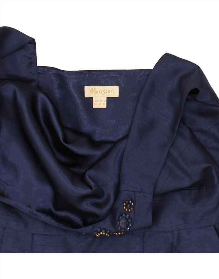 MONSOON Womens Sleeveless Sheath Dress UK 14 Medium Navy Blue Polyester Vintage Monsoon and Second-Hand Monsoon from Messina Hembry 