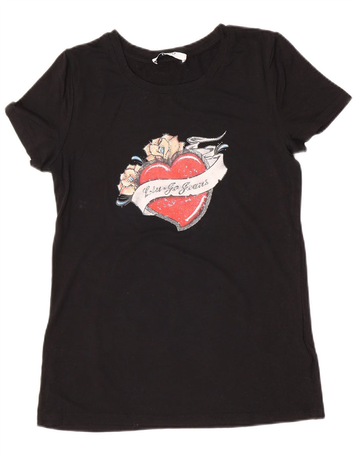 T-shirt grafica da donna Liu Jo Top UK 12 Medium Black Viscosa
