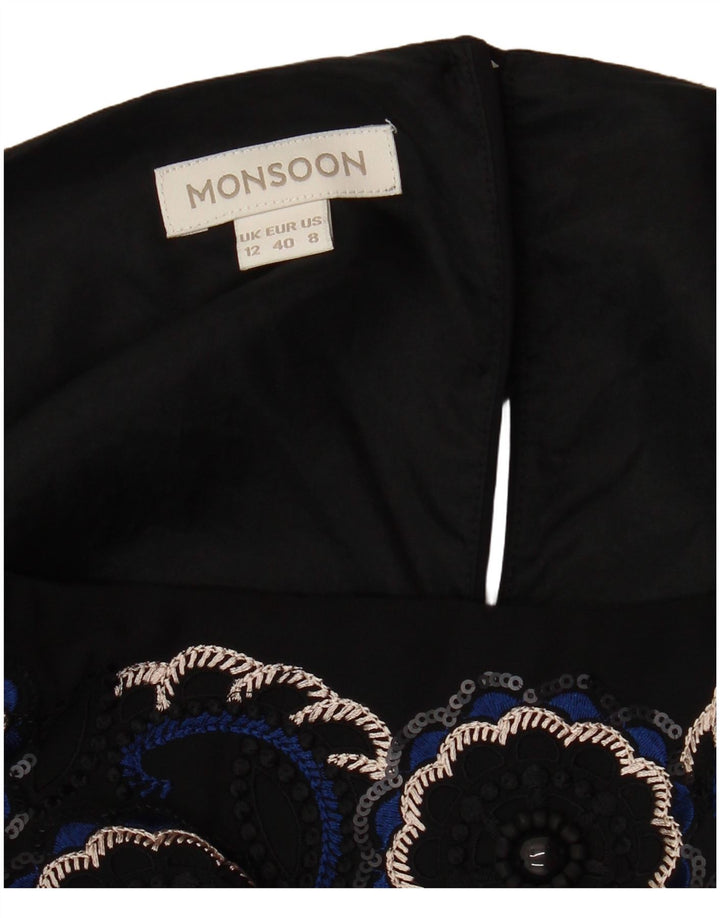 MONSOON Abito tubino da donna con maniche a 3/4 UK 12 Medio a righe nere