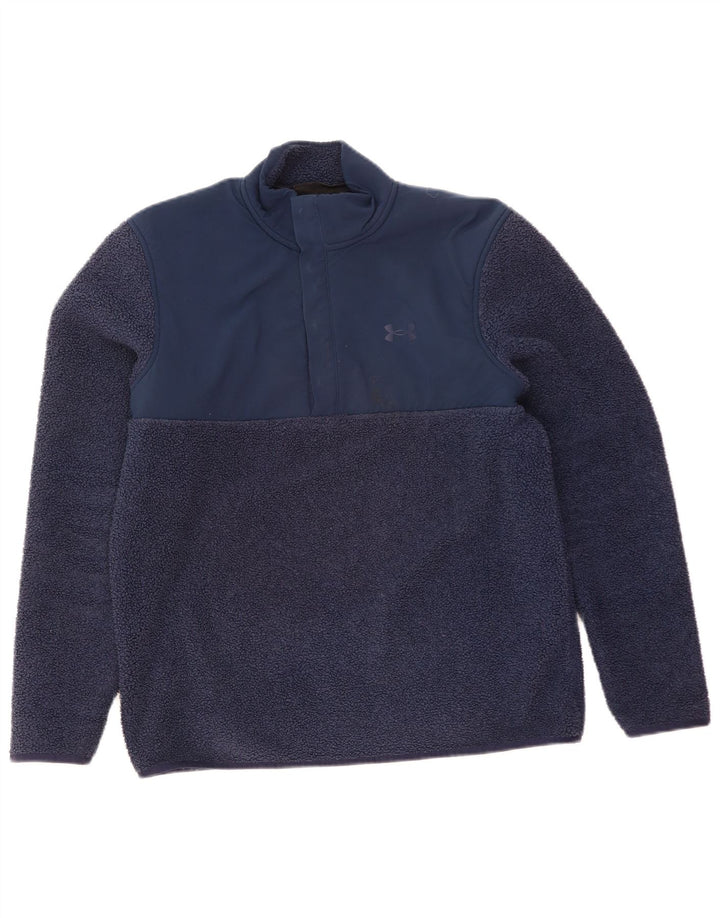Maglione in pile da uomo Under Armour con collo a bottoni, grande in poliestere blu navy