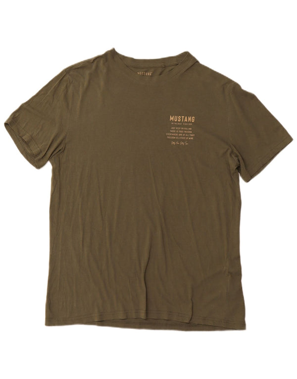 MUSTANG Mens T-Shirt Top Large Khaki Cotton