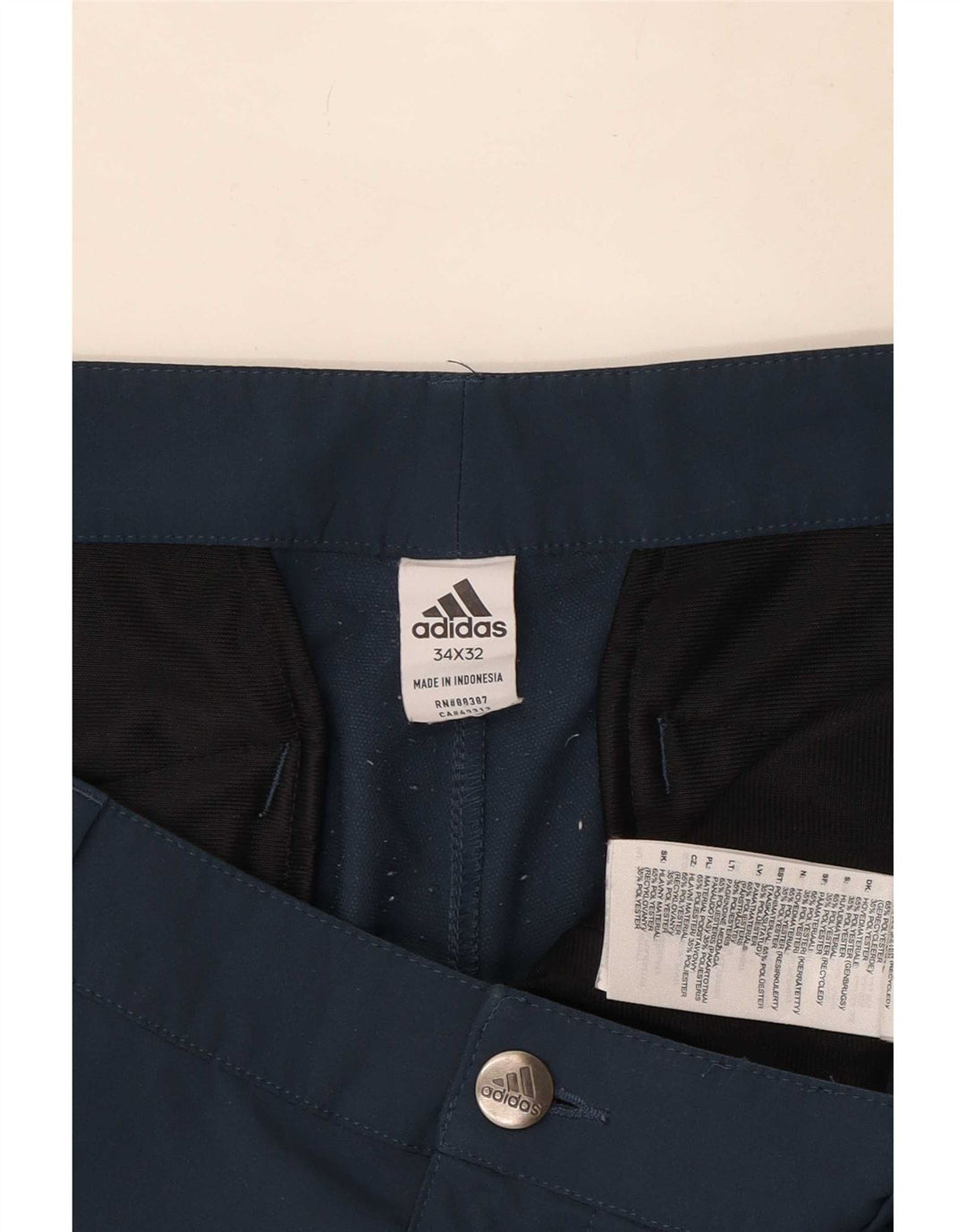 Pantaloni chino slim da uomo Adidas W34 L32 poliestere blu navy