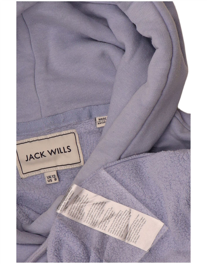 JACK WILLS Felpa con cappuccio grafica da donna UK 12 Cotone viola medio