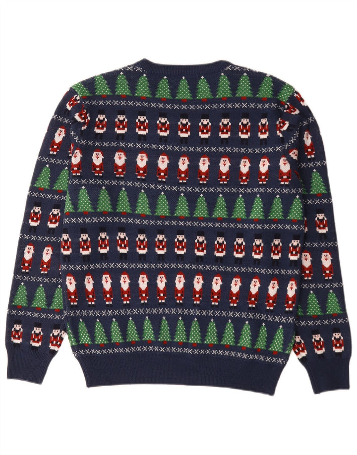 Maglione maglione girocollo da uomo Marks & Spencer piccolo blu geometrico