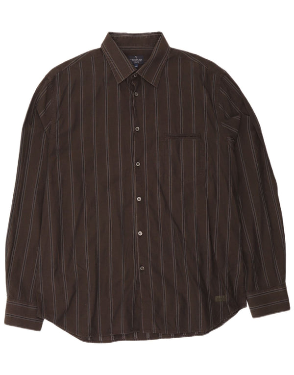 Camicia Uomo Trussardi Jeans 2XL Cotone Rigato Marrone
