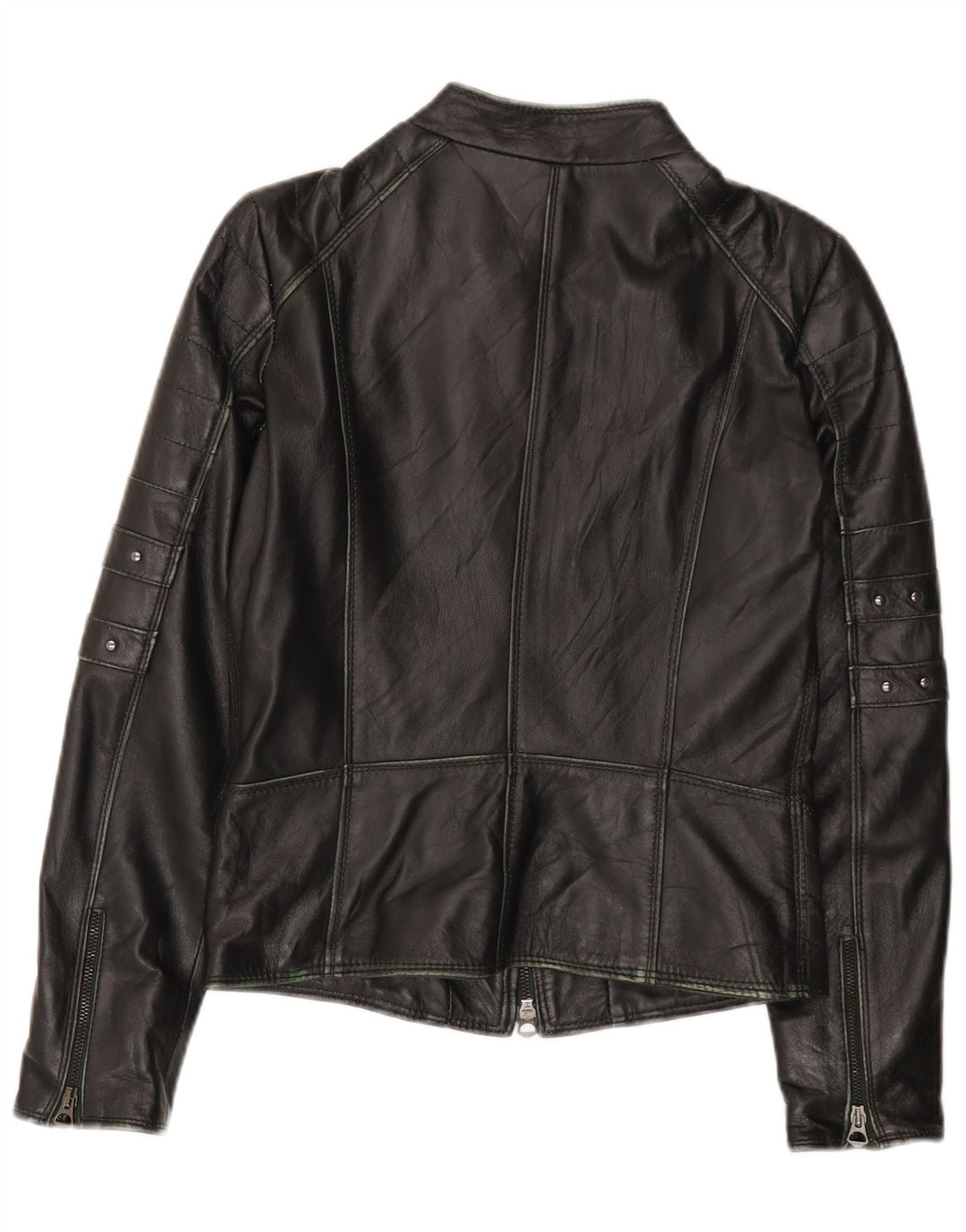 Giacca da motociclista in pelle da donna vintage IT 44 pelle nera media