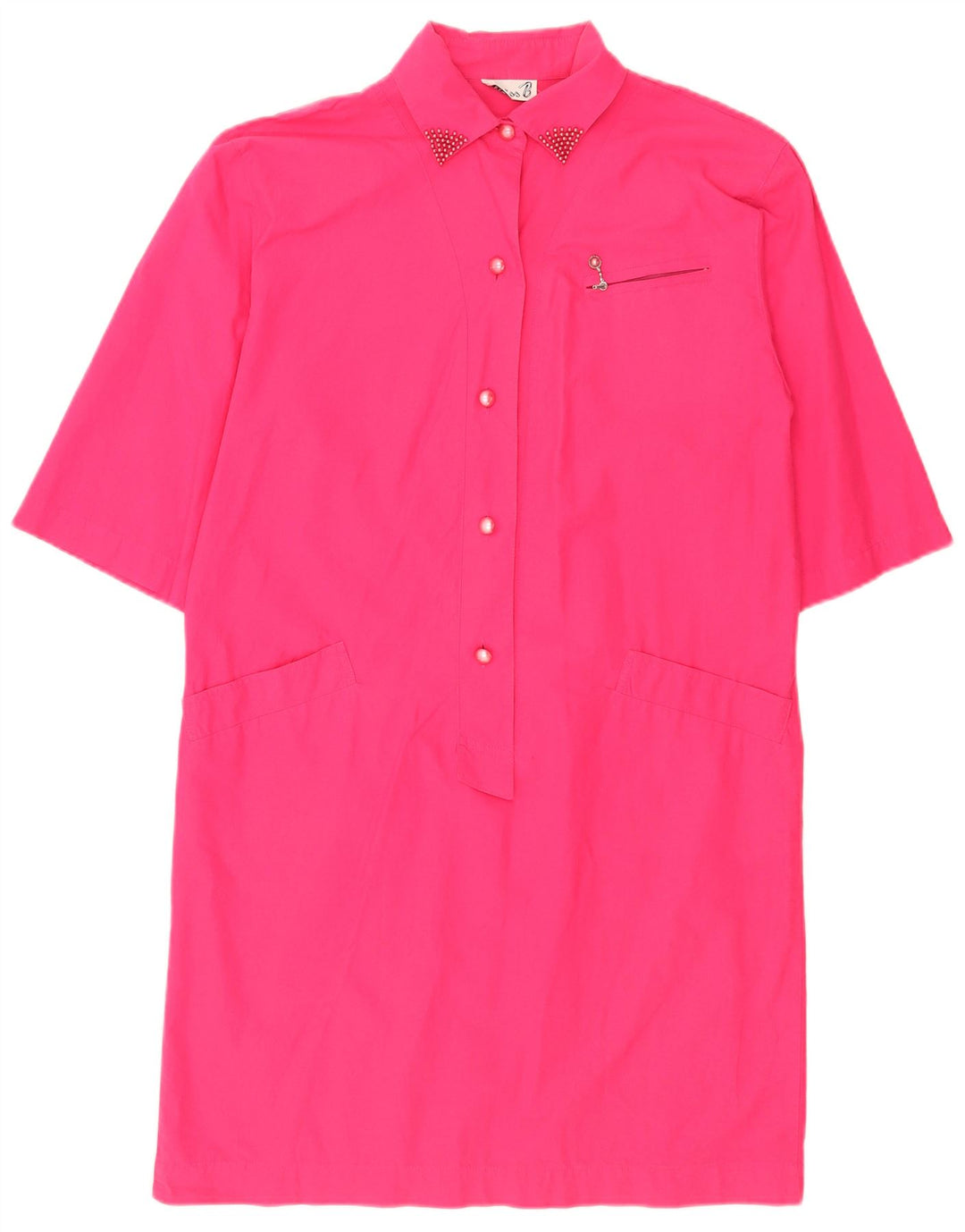 Abito camicia pullover a maniche corte da donna vintage IT 42 Rosa medio