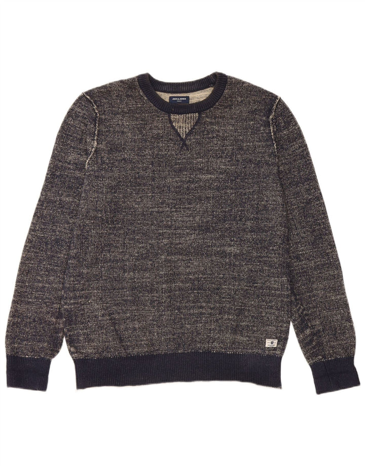 JACK & JONES Maglione maglione girocollo da uomo in cotone screziato blu navy medio