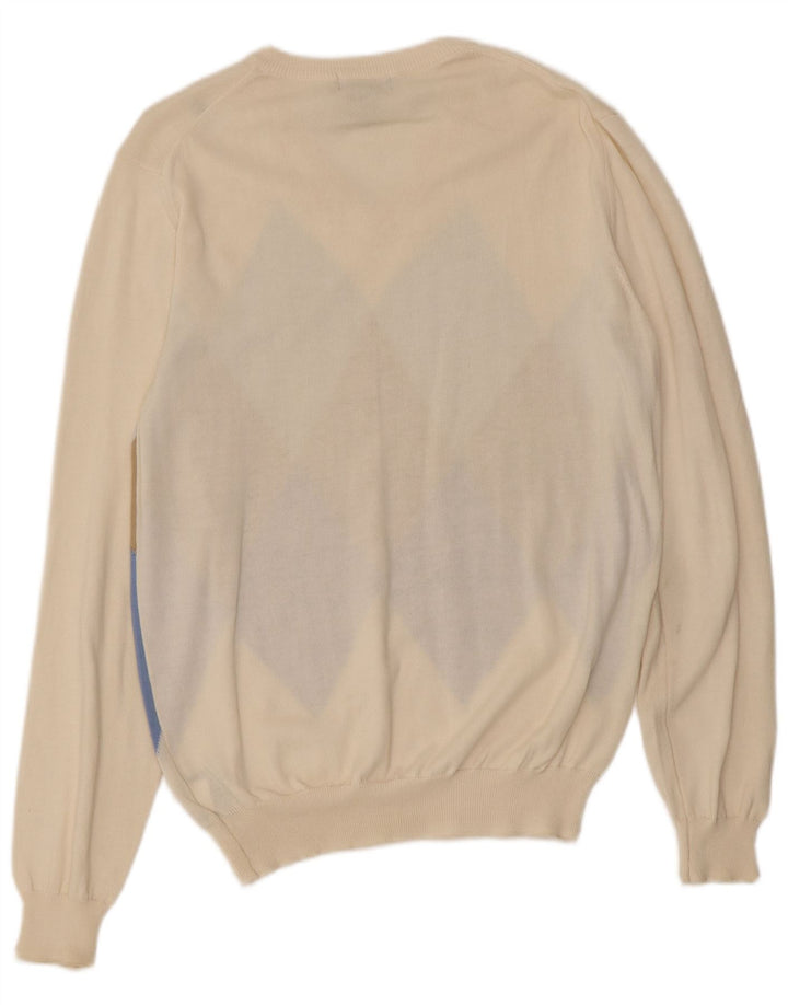 Gant Maglione da uomo con scollo a V in cotone bianco medio a rombi/diamante