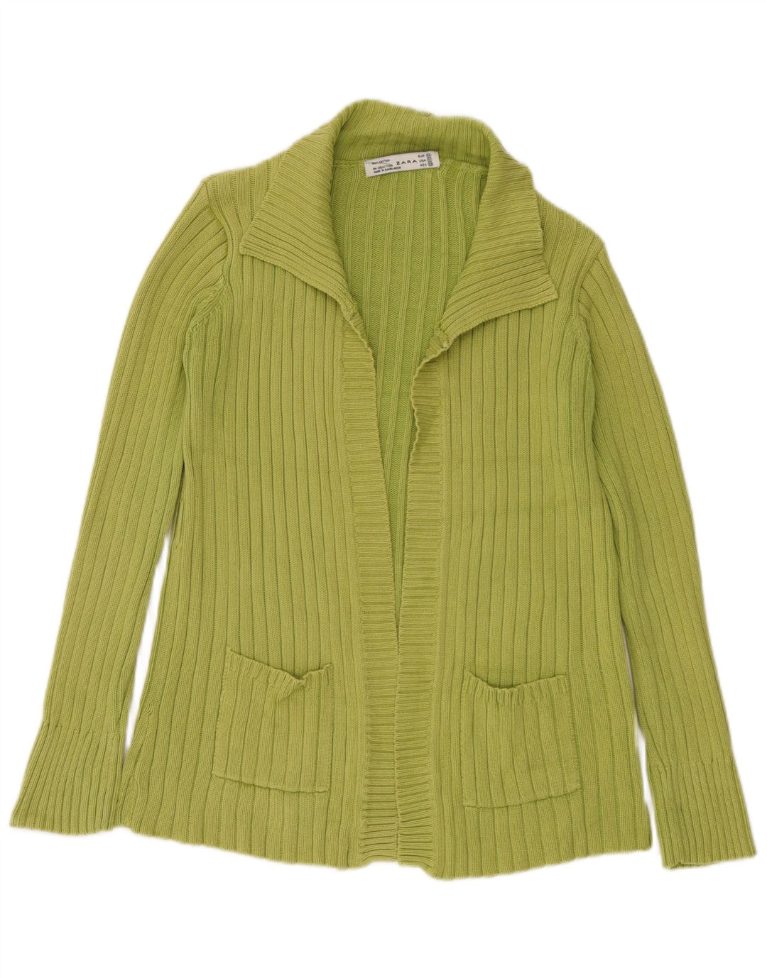 Maglione cardigan aperto da donna Zara UK 14 cotone verde medio