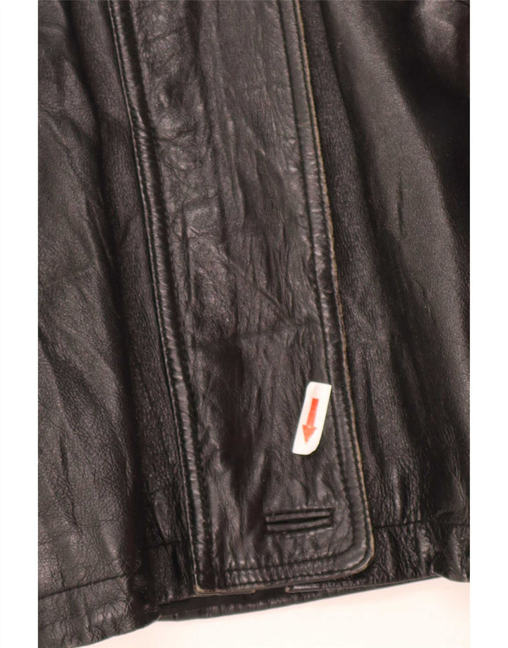 Giacca in pelle oversize con cappuccio da donna vintage IT 44 Medium Black