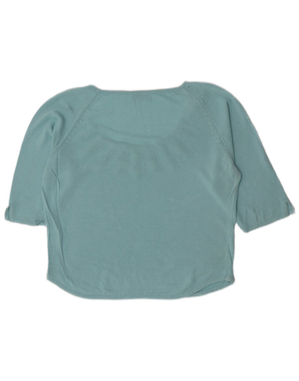 Top corto da donna Oasis manica 3/4 UK 16 grande cotone floreale blu