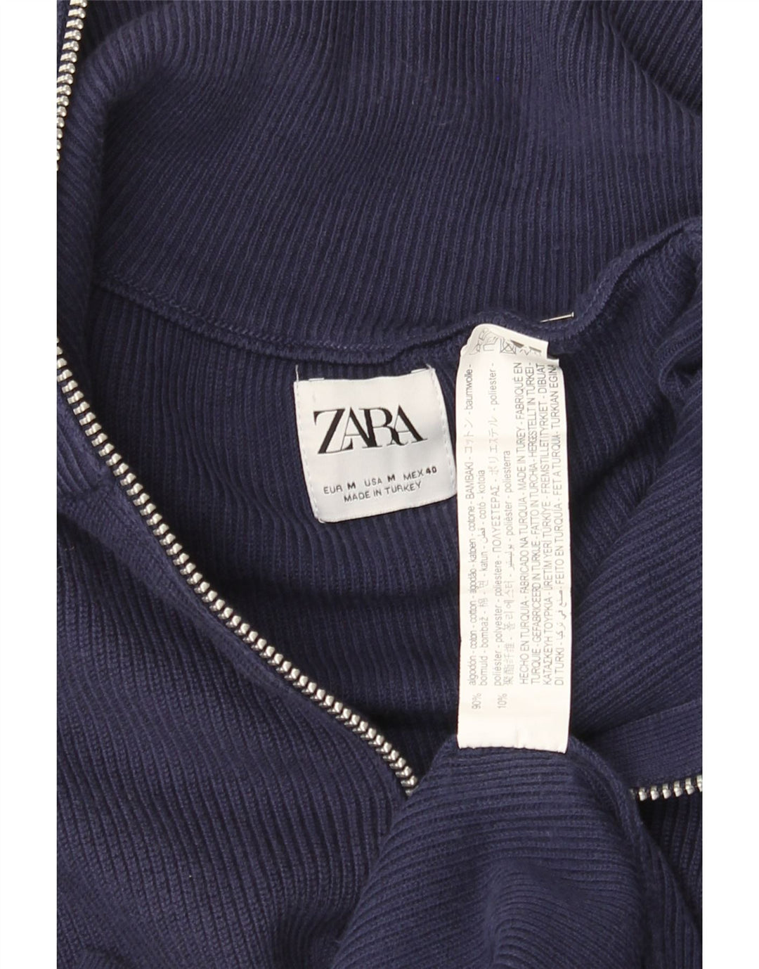 Maglione Zara da uomo con zip e collo in cotone medio blu navy