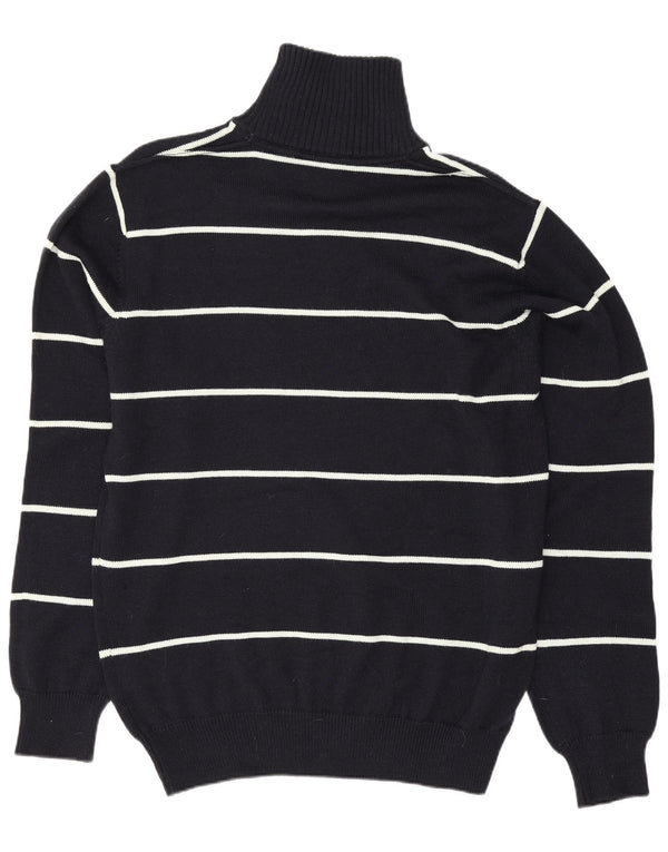 Maglione vintage da uomo con zip e collo 2XL in lana merino a righe blu navy