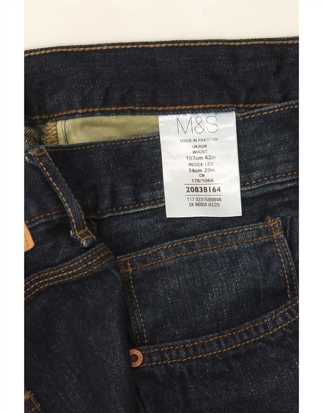 Jeans dritti rilassati da uomo Marks & Spencer W42 L29 cotone blu navy