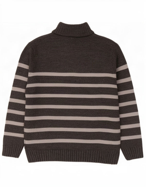 Pierre Cardin Maglione da uomo con zip e collo in acrilico grande a righe grigie