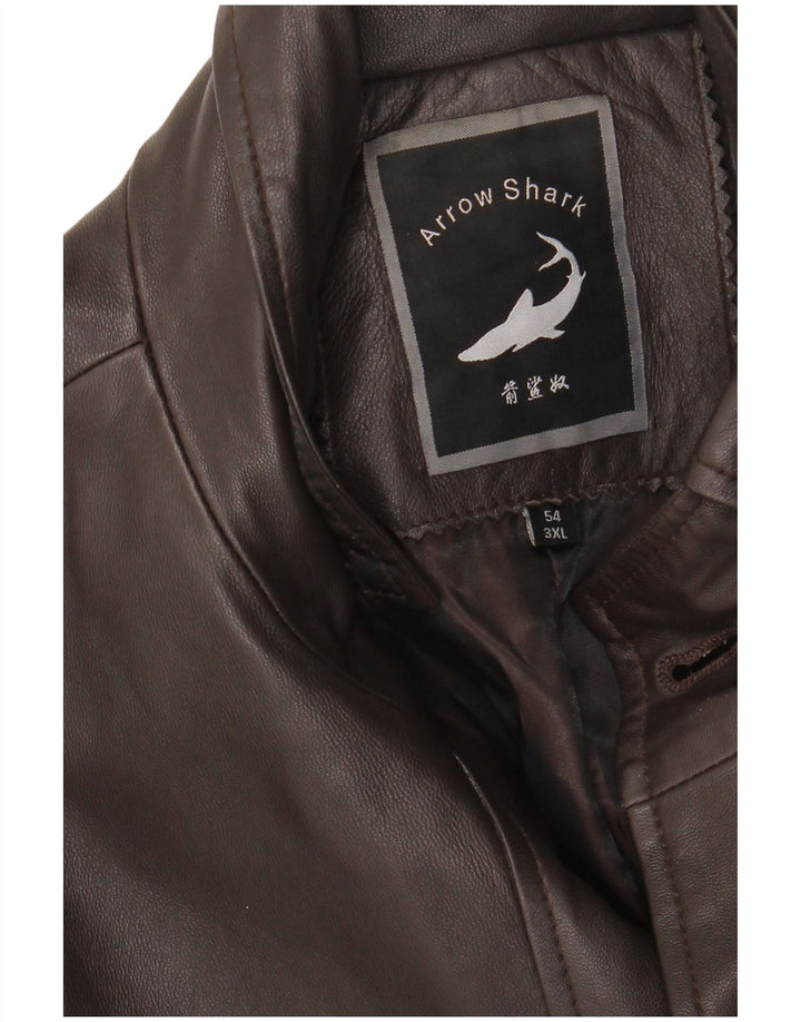 VINTAGE Womens Military Leather Jacket IT 54 3XL Brown Leather