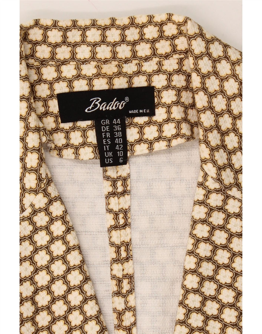 BADOO Womens 2 Button Blazer Jacket UK 10 Small Beige Floral Vintage Badoo and Second-Hand Badoo from Messina Hembry 