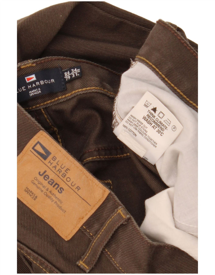 Jeans dritti da uomo Marks & Spencer Blue Harbour W34 L31 cotone marrone