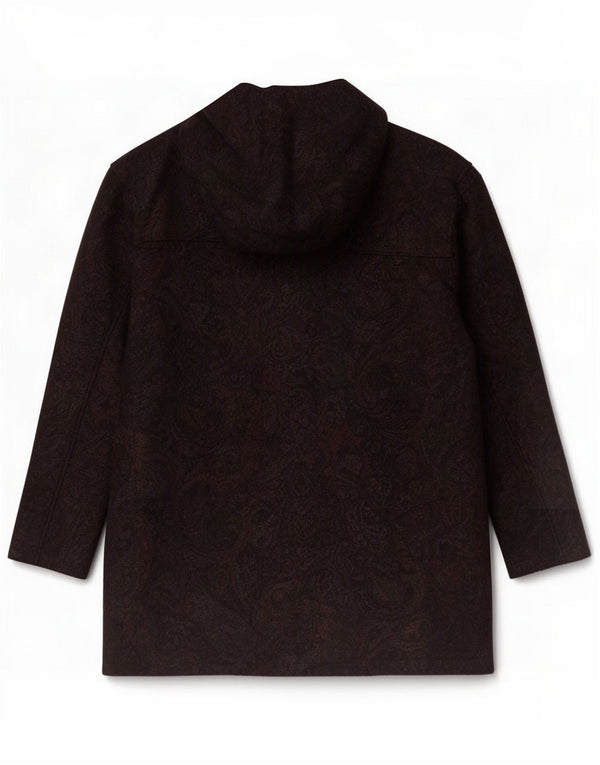 Vintage Womens Hooded Duffle Coat UK 14 Medium Black Paisley