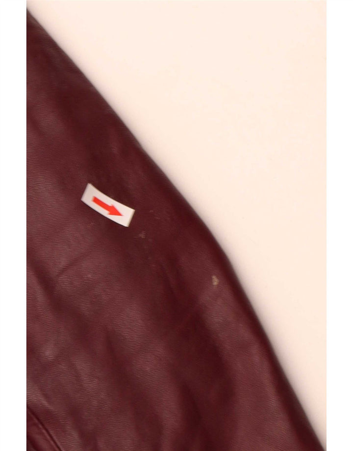 Giacca blazer in pelle vintage da donna a 4 bottoni UK 10 piccola bordeaux