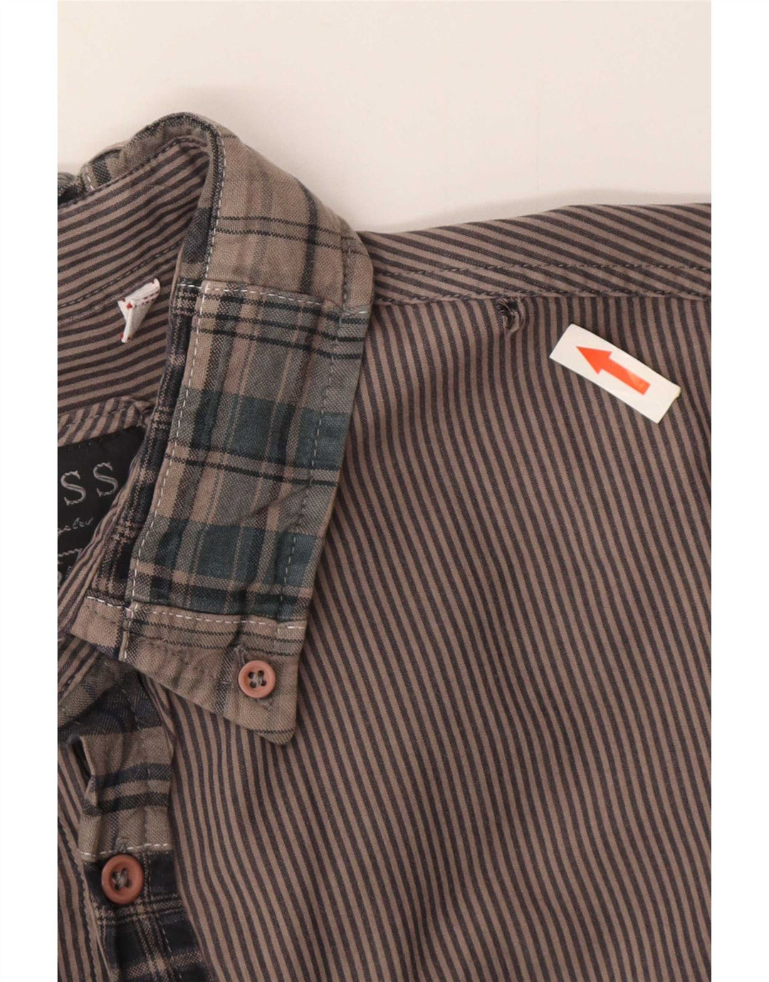 Camicia da uomo Gas UK 36 Piccolo cotone a righe marroni