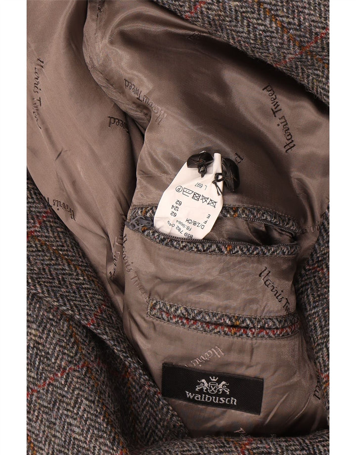 Giacca blazer da uomo a 2 bottoni Walbusch UK 44 2XL lana a quadri grigia