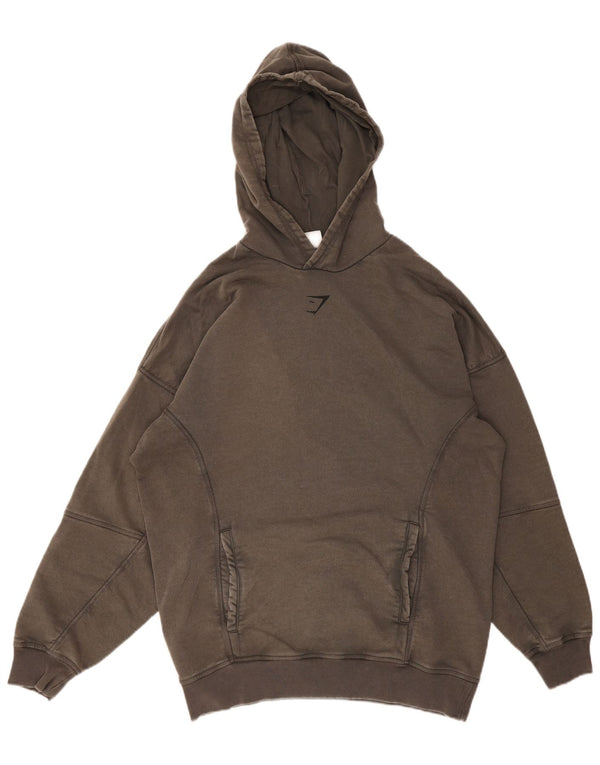 GYMSHARK Mens Graphic Hoodie Jumper Large Grey Cotton