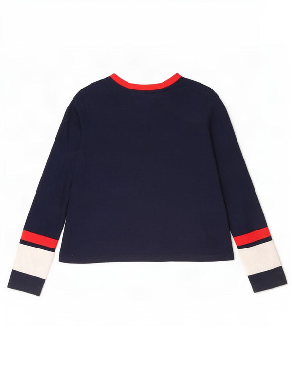 Tommy Hilfiger Top da donna a maniche lunghe UK 12 Medium Navy Blue Colourblock