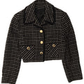 Giacca blazer corta da donna vintage a 3 bottoni IT 42 medio nero a quadri