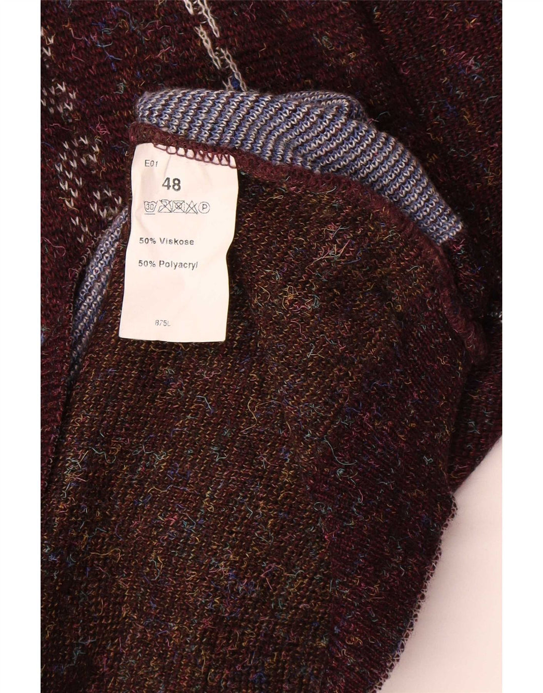 Maglione vintage da uomo con scollo a V IT 48 Poliacrilico geometrico marrone medio